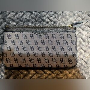 Dooney & Bourke Navy Blue DB Logo/Monogram Design Clutch/Wristlet. Large Size.